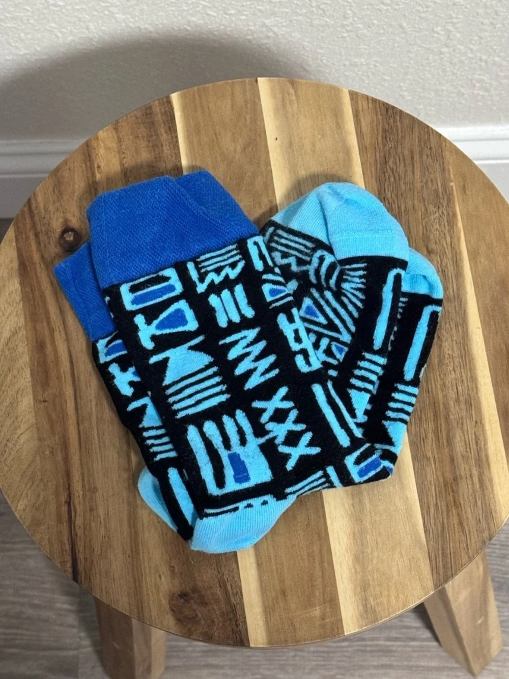 Afropop Tribal Graphic Crew Socks Blue & Black Geometric Print Unisex OSFM